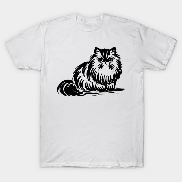 Stick figure of Persian cat in black ink T-Shirt by WelshDesigns